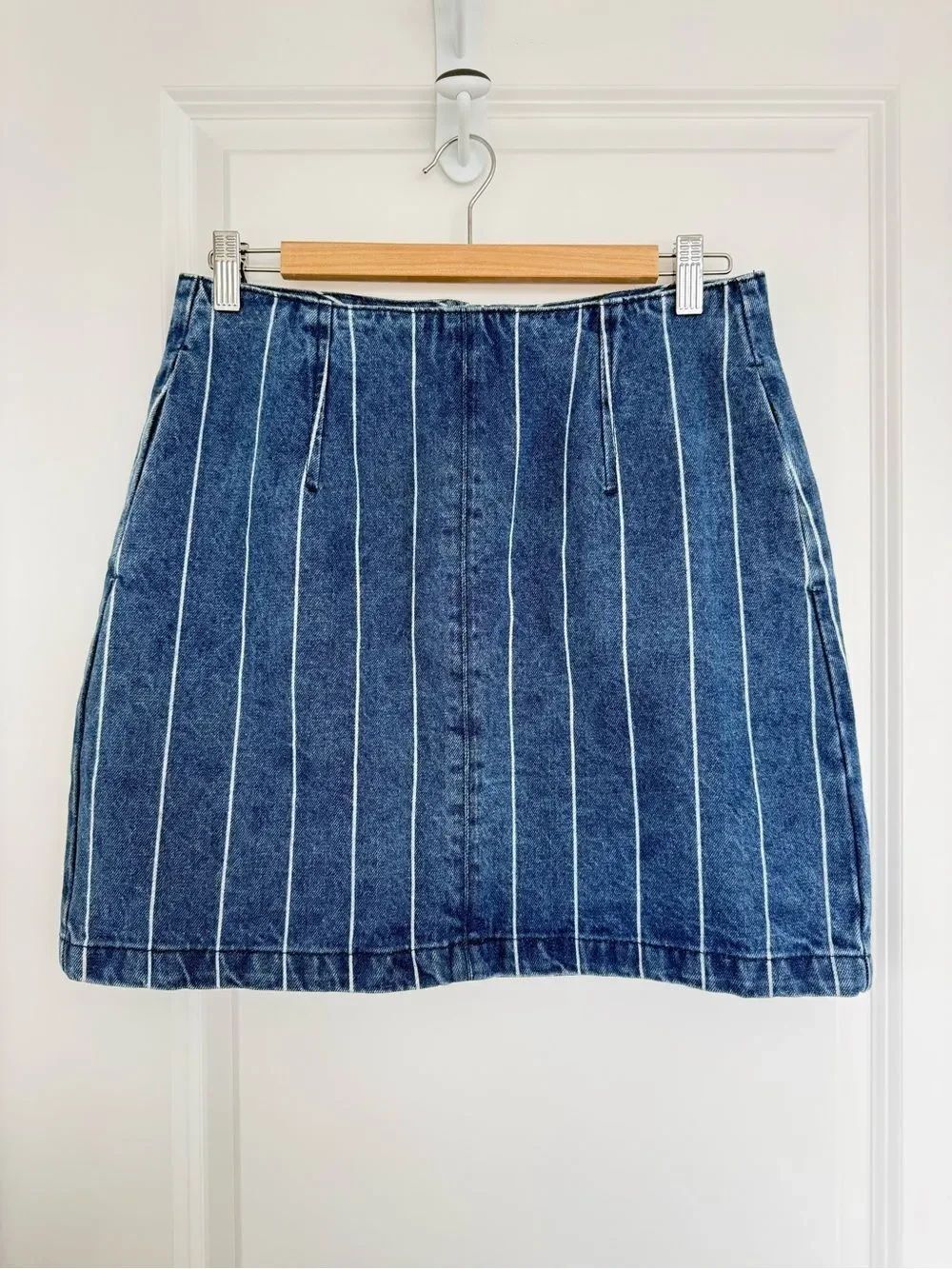 TWIK | Striped High Waisted Denim Mini Skirt - Size Large